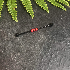 Industrial Piercing Scaffold Piercing Jewellery Red Beads on Black or Silver Industrial MidwinterHollow