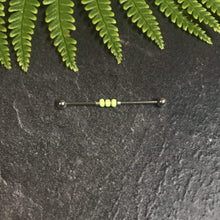 Load image into Gallery viewer, Industrial Piercing Scaffold Piercing Jewellery Green Beaded Industrial Barbell, Black or Silver Industrial Jewellery Silver / 1.2mm (16g) x 32mm MidwinterHollow