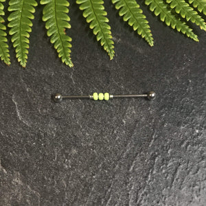 Industrial Piercing Scaffold Piercing Jewellery Green Beaded Industrial Barbell, Black or Silver Industrial Jewellery Silver / 1.2mm (16g) x 32mm MidwinterHollow