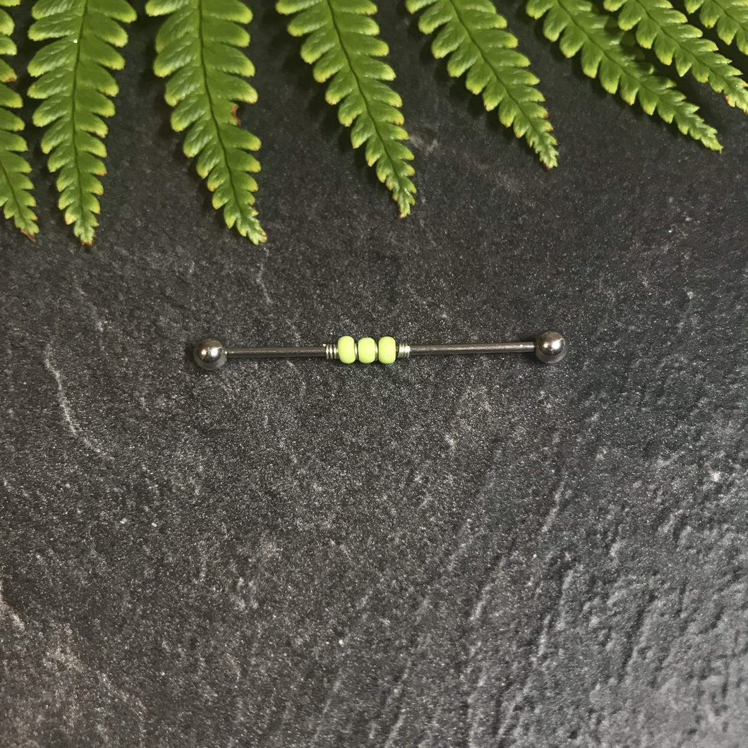 Industrial Piercing Scaffold Piercing Jewellery Green Beaded Industrial Barbell, Black or Silver Industrial Jewellery Silver / 1.2mm (16g) x 32mm MidwinterHollow