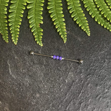 Load image into Gallery viewer, Industrial Piercing Scaffold Piercing Jewellery Purple Beaded Industrial Barbell, Black or Silver Industrial Jewellery Silver / 1.2mm (16g) x 32mm MidwinterHollow