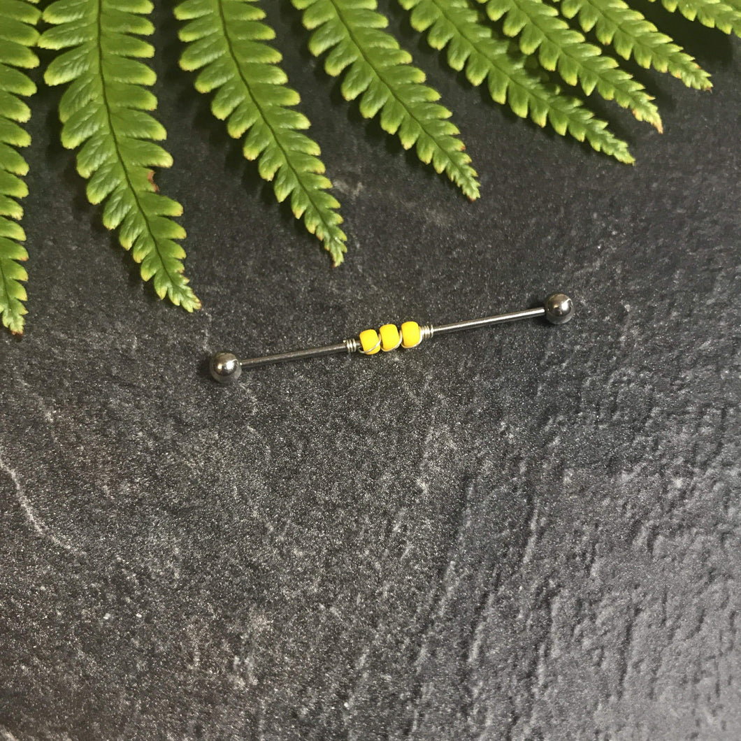 Industrial Piercing Scaffold Piercing Jewellery Yellow Beaded Industrial Barbell, Black or Silver Industrial Jewellery Silver / 1.2mm (16g) x 32mm MidwinterHollow