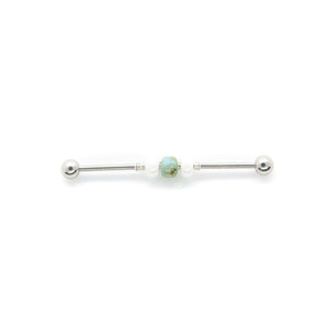 Turquoise & White Bead Industrial Barbell - Scaffold Piercing, Surgical Steel