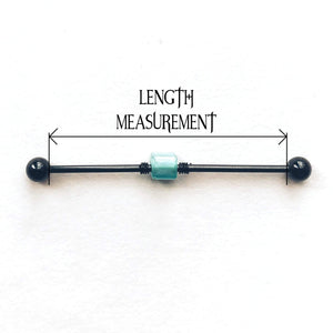 Turquoise & White Bead Industrial Barbell - Scaffold Piercing, Surgical Steel