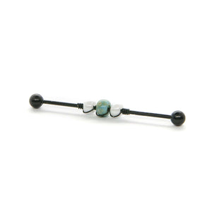 Turquoise & White Bead Industrial Barbell - Scaffold Piercing, Surgical Steel