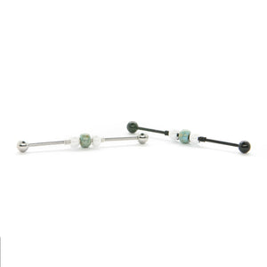 Turquoise & White Bead Industrial Barbell - Scaffold Piercing, Surgical Steel