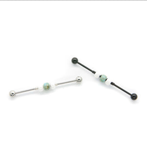 Turquoise & White Bead Industrial Barbell - Scaffold Piercing, Surgical Steel