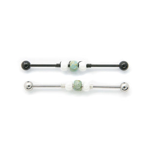 Turquoise & White Bead Industrial Barbell - Scaffold Piercing, Surgical Steel