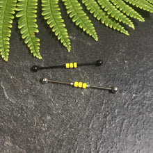 Load image into Gallery viewer, Industrial Piercing Scaffold Piercing Jewellery Yellow Beaded Industrial Barbell, Black or Silver Industrial Jewellery MidwinterHollow