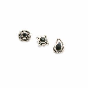 Mismatched Black Paisley Stud Earring Set - Asymmetrical Stud Earrings