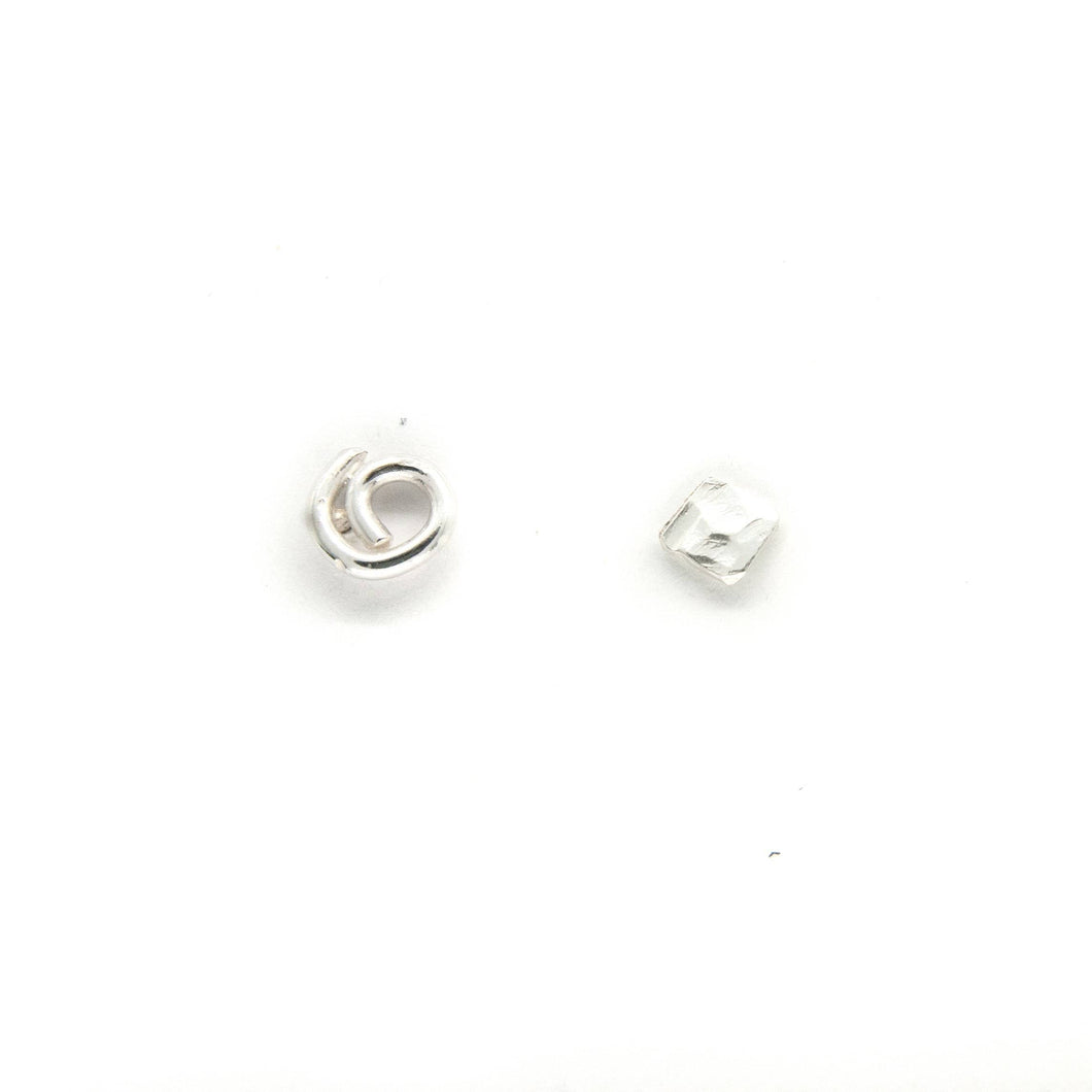 Mismatched Geometric Silver Earring Set - Asymmetrical Stud Earrings, Square, Spiral