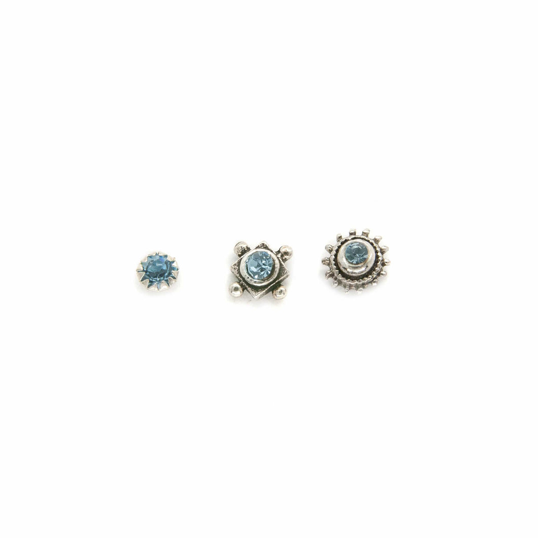 Mismatched Ice Blue Stud Earring Set - Asymmetrical Stud Earrings