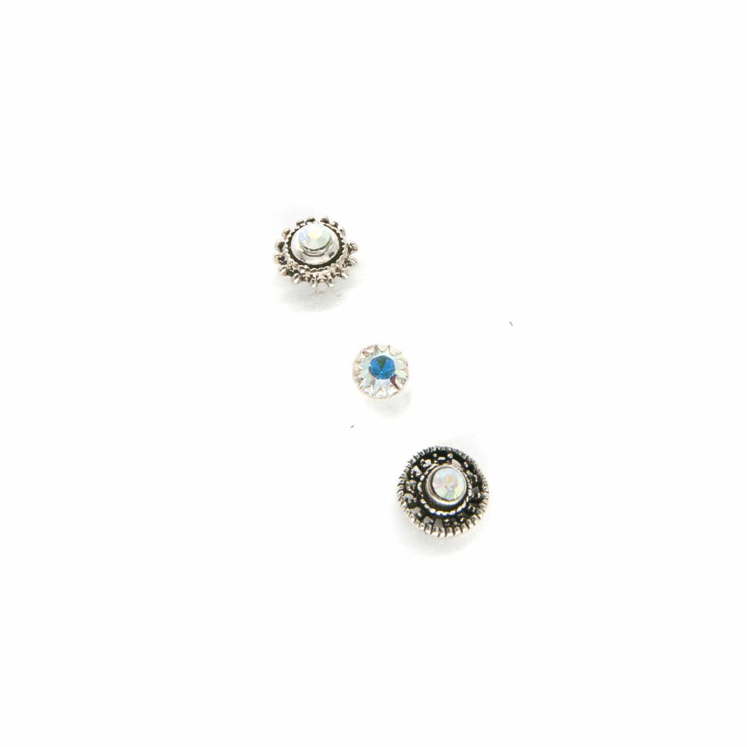 Mismatched Iridescent Crystal Stud Earring Set - Asymmetrical Stud Earrings