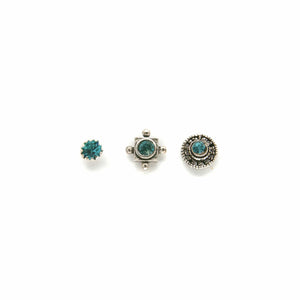 Mismatched Turquoise Crystal Stud Earring Set - Asymmetrical Stud Earrings