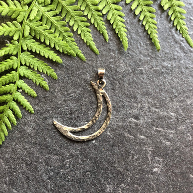 Silver Crescent Moon Pendant Hammered Texture