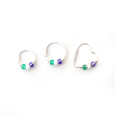 Genderqueer Pride Flag Bead Silver Earrings - Cartilage Hoop, Nose Ring