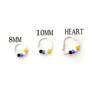 Non Binary Pride Flag Beaded Silver Earrings - Cartilage Hoop, Nose Ring