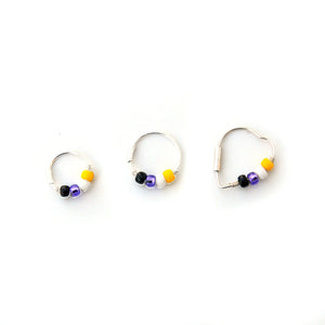 Non Binary Pride Flag Beaded Silver Earrings - Cartilage Hoop, Nose Ring
