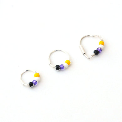 Non Binary Pride Flag Beaded Silver Earrings - Cartilage Hoop, Nose Ring