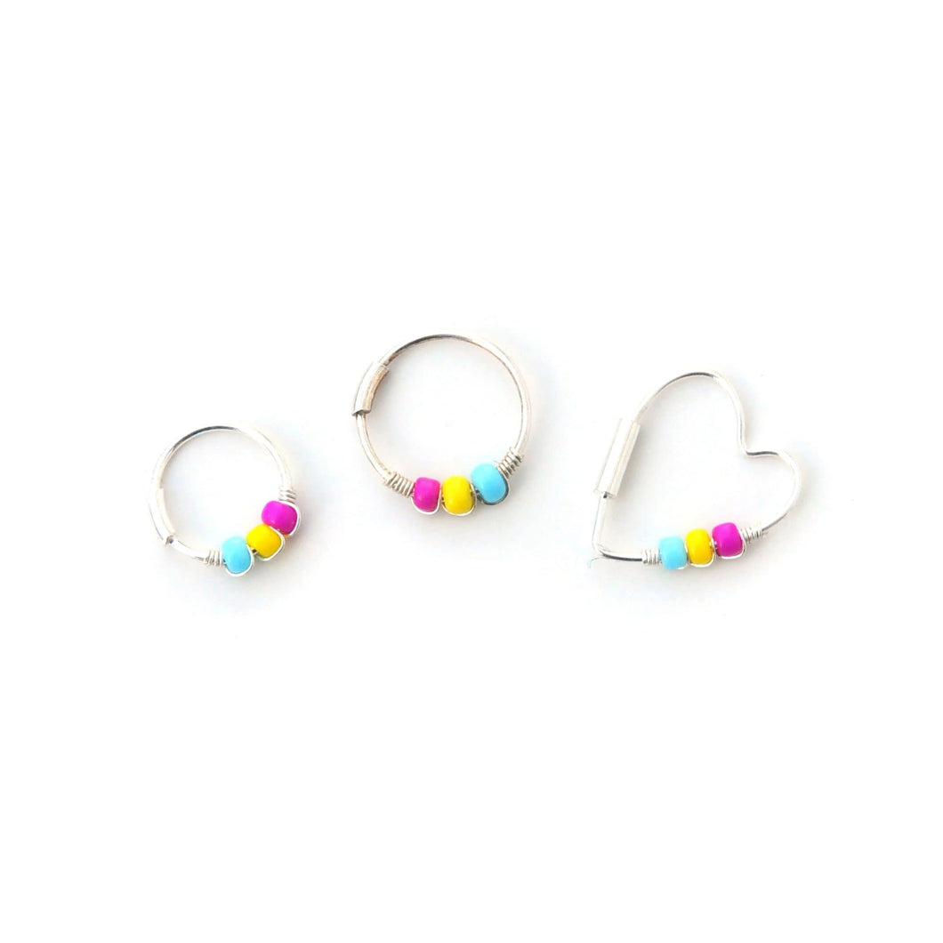Pansexual Pride Flag Bead Earrings - Cartilage Hoop, Nose Ring