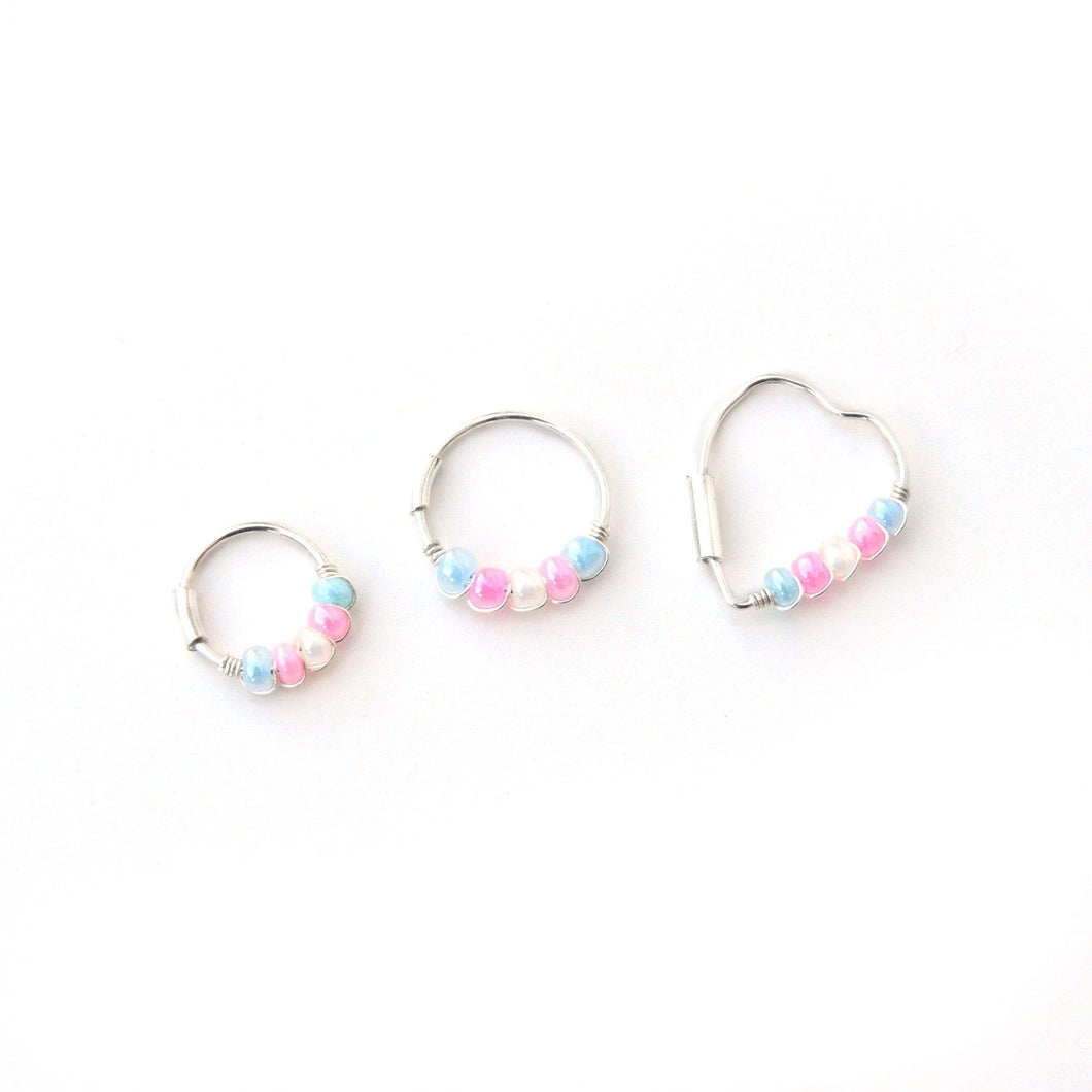 Trans Pride Flag Hoop Earrings - Cartilage Hoop, Nose Ring