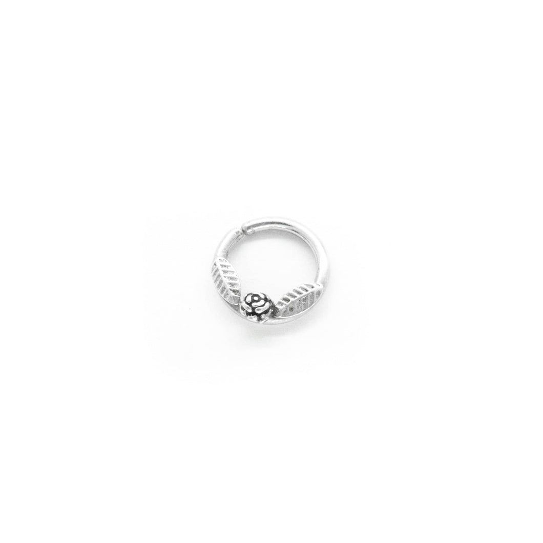 Rose and Leaf Flower Septum Ring - Rook, Daith, Helix