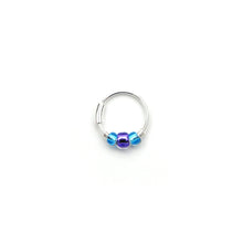 Load image into Gallery viewer, Blue and Purple Beaded Silver Hoop