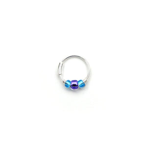 Blue and Purple Beaded Silver Hoop