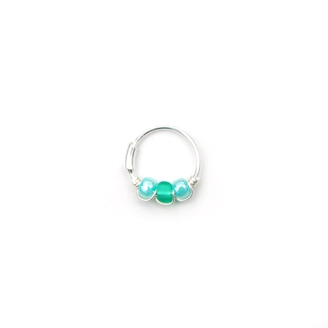 Green Bead Hoop Earring - Cartilage Hoop, Nose Ring