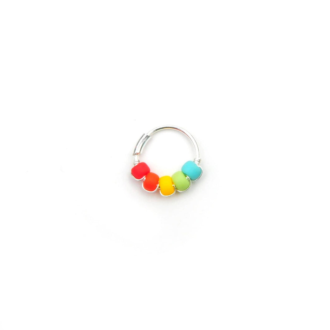 Rainbow Beaded Hoop Earrings - Ear, Nose Ring, Cartilage Hoop