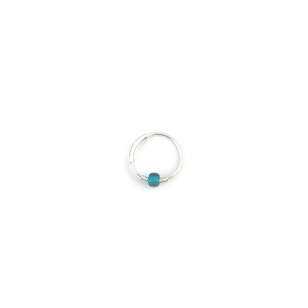 Teal & Gold Bead Hoop Earring - Cartilage Hoop, Nose Ring