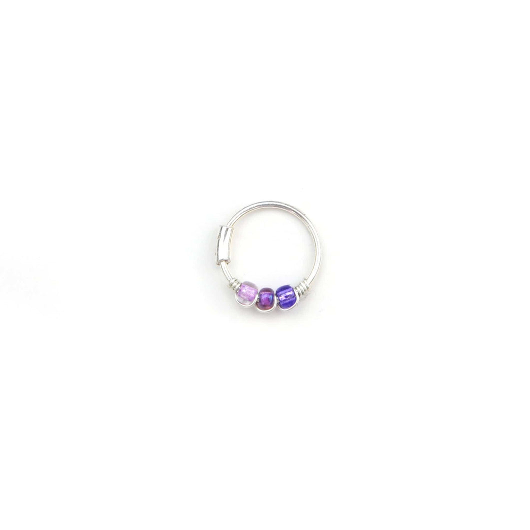 Purple Beaded Hoop Earrings - Ear, Nose Ring, Cartilage Hoop