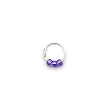 Load image into Gallery viewer, Blue and Purple Beaded Silver Hoop