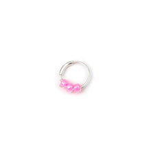 Load image into Gallery viewer, Pink Beaded Silver Hoop - Earrings, Cartilage Hoop, Nose Ring
