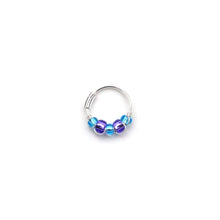 Load image into Gallery viewer, Blue and Purple Beaded Silver Hoop