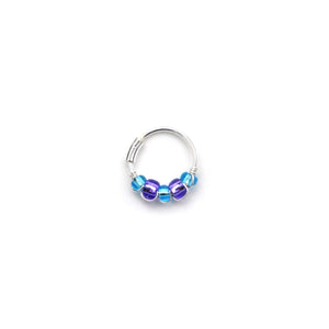 Blue and Purple Beaded Silver Hoop