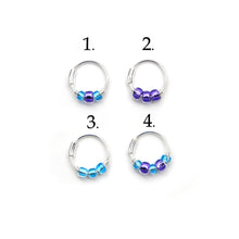 Load image into Gallery viewer, Blue and Purple Beaded Silver Hoop
