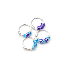Load image into Gallery viewer, Blue and Purple Beaded Silver Hoop