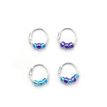 Load image into Gallery viewer, Blue and Purple Beaded Silver Hoop