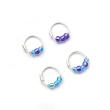 Load image into Gallery viewer, Blue and Purple Beaded Silver Hoop