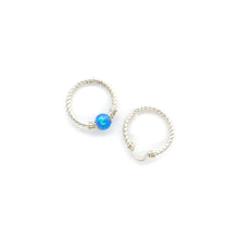 Load image into Gallery viewer, Blue and White Opal Twisted Hoop,