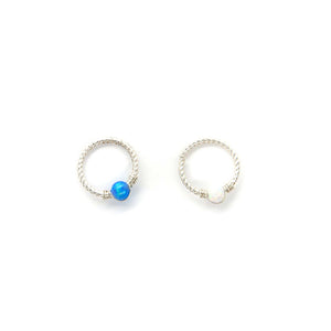 Blue and White Opal Twisted Hoop,