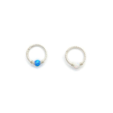 Load image into Gallery viewer, Blue and White Opal Twisted Hoop,