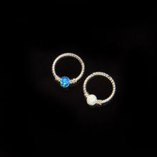 Load image into Gallery viewer, Blue and White Opal Twisted Hoop,