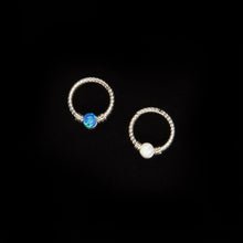 Load image into Gallery viewer, Blue and White Opal Twisted Hoop,