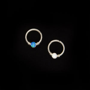 Blue and White Opal Twisted Hoop,