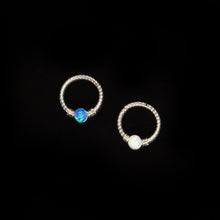 Load image into Gallery viewer, Blue and White Opal Twisted Hoop,