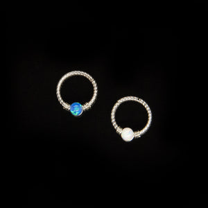 Blue and White Opal Twisted Hoop,