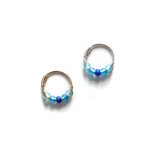 Silver Cartilage Hoop Earrings Huggie Earrings Blue Huggie Earrings for Cartilage, Nose, Ear, Helix Piercing MidwinterHollow
