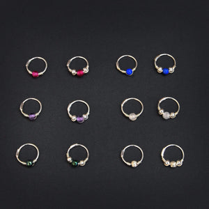 Gemstone Beads on Silver Hoop - Cartilage Hoop, Earrings